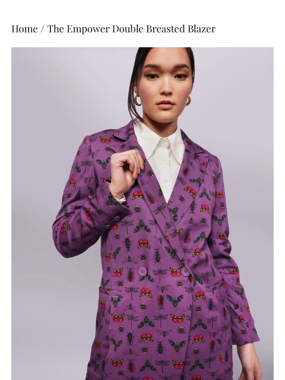 Wildfang Purple Insect-Print Double-Breasted Blazer
